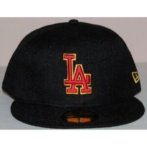 LOS ANGELES DODGERS Cap NEW ERA 59FIFTY Fitted Hat Black HEMP Size 7 1/2